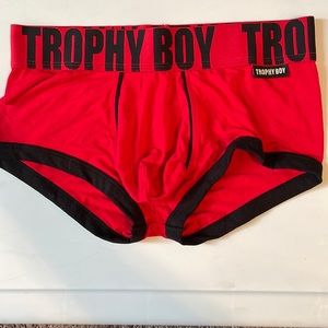 Andrew Christian Trophy Boy trunks, size S, new without tags, red and black